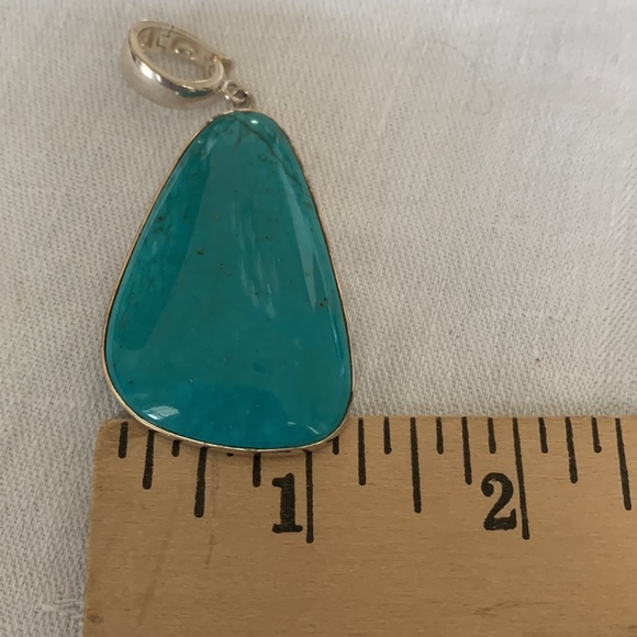 Turquoise Silver Pendant With Clasp that Opens for Chain, Rope or Pearls - Picture 6 of 6